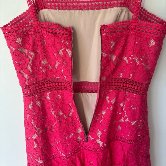 Alice + Olivia Angelita Asymmetric Tiered Lace Midi Dress Pink Formal Wedding - Picture 10 of 13